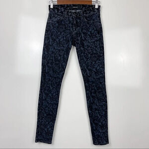 J Brand Brocade Skinny Leg Jeans Size 24 Black Blue Damask Velvet